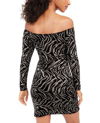 Vestido de festa Bebe Feminino com glitter, manga longa, ombro de fora, acima do joelho, preto, tamanho médio