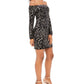 Vestido de festa Bebe Feminino com glitter, manga longa, ombro de fora, acima do joelho, preto, tamanho médio