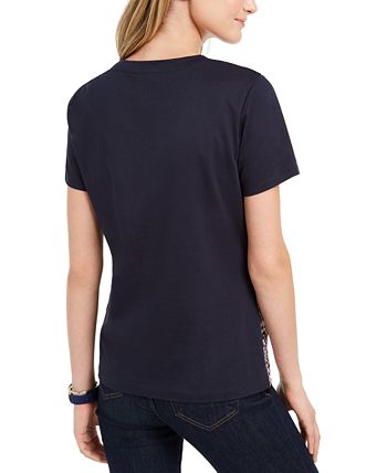 Camiseta Tommy Hilfiger Feminina Algodão Estampada Azul Tamanho XG