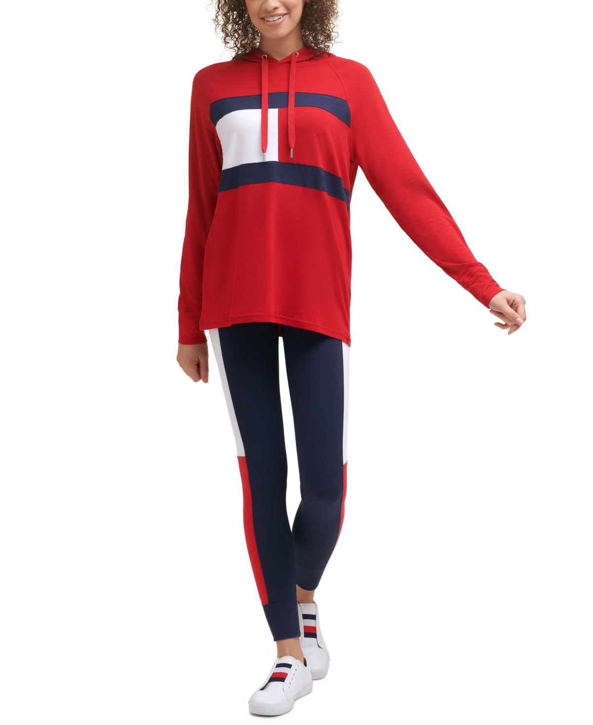 Camiseta Tommy Hilfiger Sport Colorblock Leve Feminina com Bandeira Vermelha Tamanho Médio