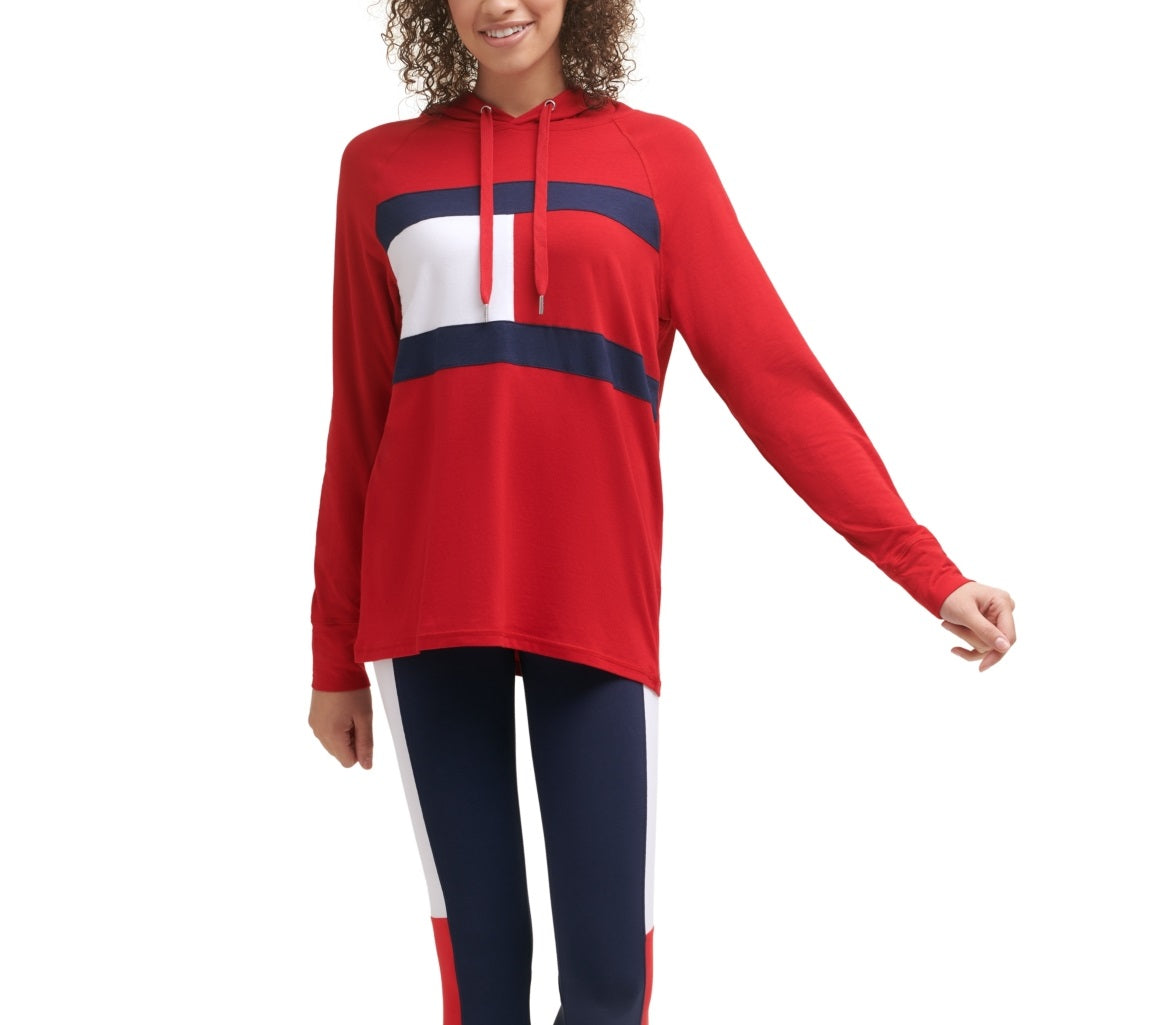 Camiseta Tommy Hilfiger Sport Colorblock Leve Feminina com Bandeira Vermelha Tamanho Médio