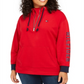 Tommy Hilfiger Moletom com capuz feminino com zíper e logotipo, vermelho, tamanho 3X