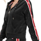 Tommy Hilfiger Moletom com capuz feminino com zíper e logo em veludo, tamanho P