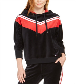 Tommy Hilfiger Velour Chevron Pullover Hoodie Feminino Preto Tamanho XX-G
