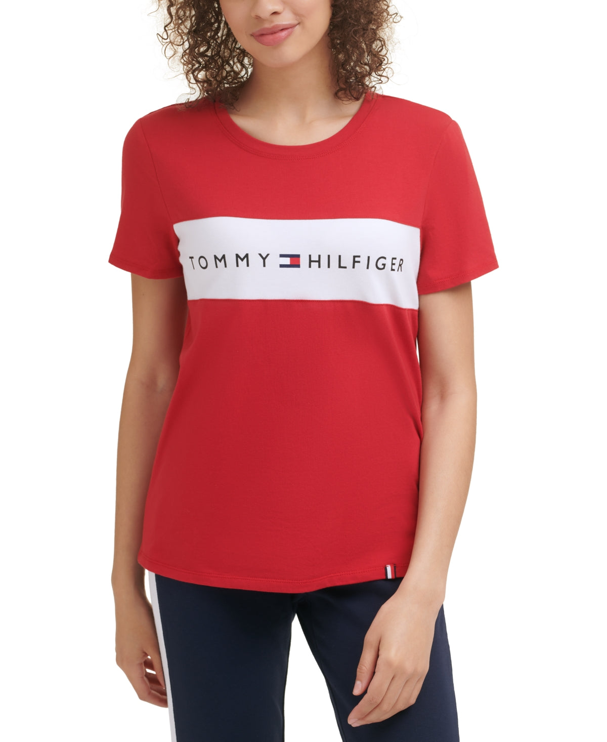 Camiseta Tommy Hilfiger Sport Colorblocked Logo Feminina Vermelha Tamanho X-G