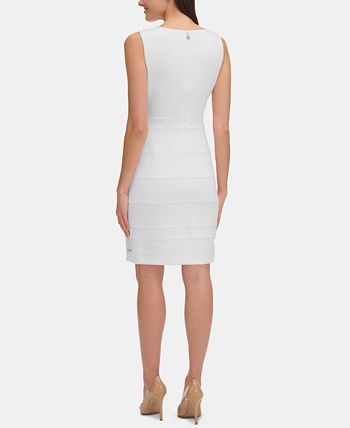Vestido feminino Tommy Hilfiger com acabamento circular, branco, tamanho 14