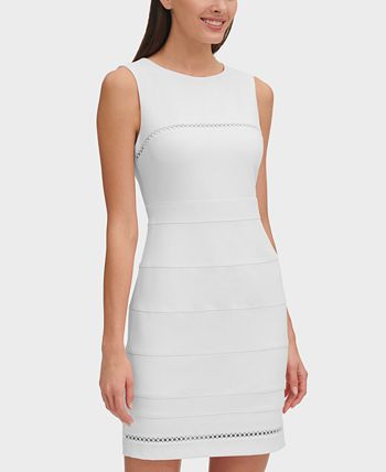 Vestido feminino Tommy Hilfiger com acabamento circular, branco, tamanho 14