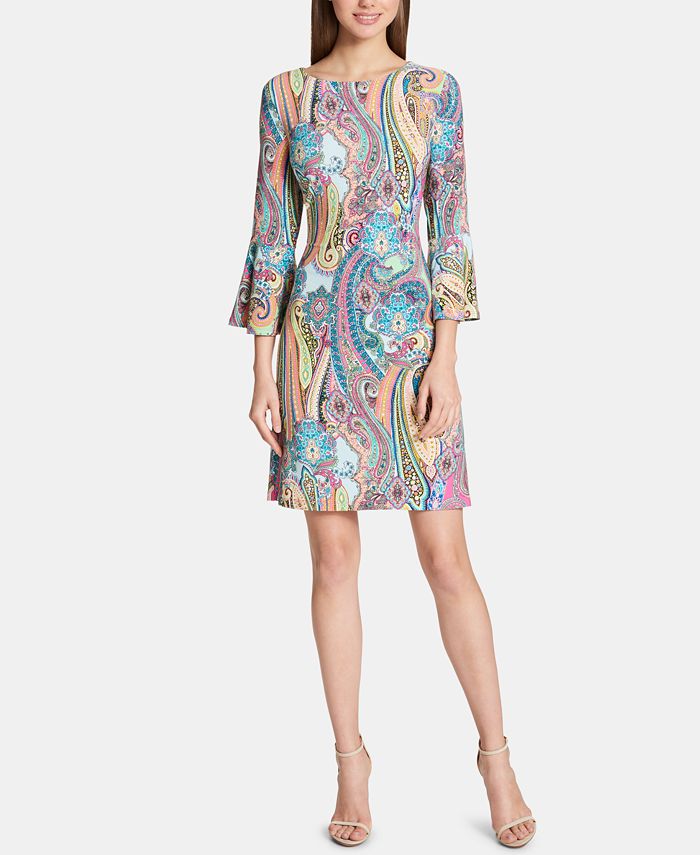 Vestido tubinho com manga sino estampada Tommy Hilfiger Jaipur feminino, rosa, tamanho 12, pequeno