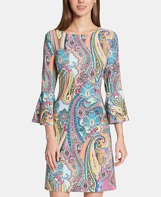 Tommy Hilfiger Women's Jaipur Paisley Bell Sleeve Sheath Dress Pink Size 4 Petite
