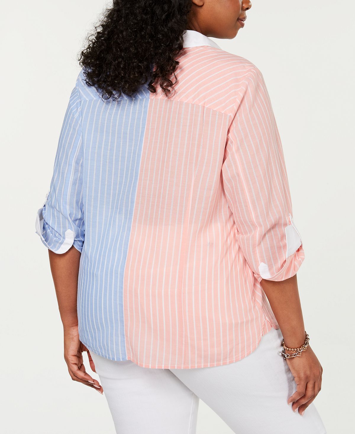 Camisa listrada bicolor de algodão Tommy Hilfiger feminina, rosa, tamanho 3X