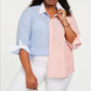Camisa listrada bicolor de algodão Tommy Hilfiger feminina, rosa, tamanho 3X