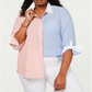 Camisa listrada bicolor de algodão Tommy Hilfiger feminina, rosa, tamanho 3X