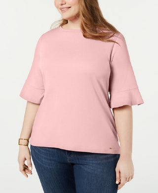 Tommy Hilfiger Women's Cotton Flared Sleeve Top Pink Size 0X