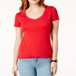 Camiseta feminina Tommy Hilfiger com decote em V, vermelha, tamanho médio