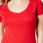 Camiseta feminina Tommy Hilfiger com decote em V, vermelha, tamanho médio