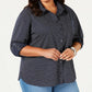 Camisa Tommy Hilfiger Feminina com Aba Enrolada e Botões, Preta, Tamanho 2X