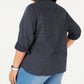 Camisa Tommy Hilfiger Feminina com Aba Enrolada e Botões, Preta, Tamanho 2X