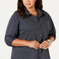 Camisa Tommy Hilfiger Feminina com Aba Enrolada e Botões, Preta, Tamanho 2X