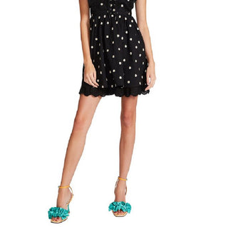 Vestido Betsey Johnson Feminino Bordado Daisy Voile Com Cadarço, Ajuste Evasê, Preto, Tamanho 14