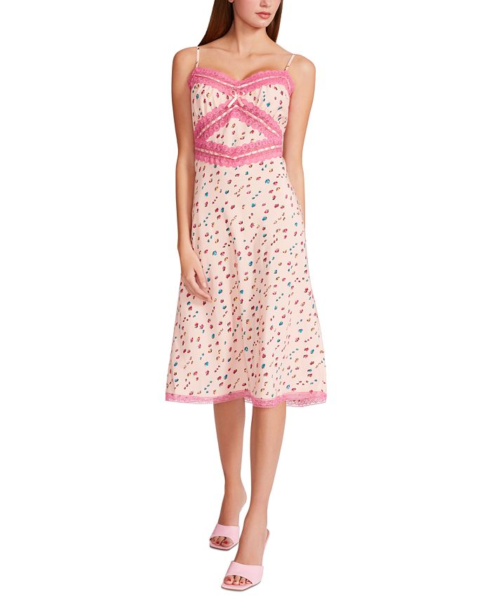 Vestido midi com estampa de renda Betsey Johnson feminino, tamanho 12, branco