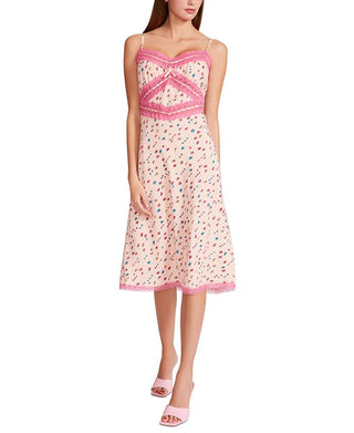 Vestido midi com estampa de renda Betsey Johnson feminino, tamanho 12, branco
