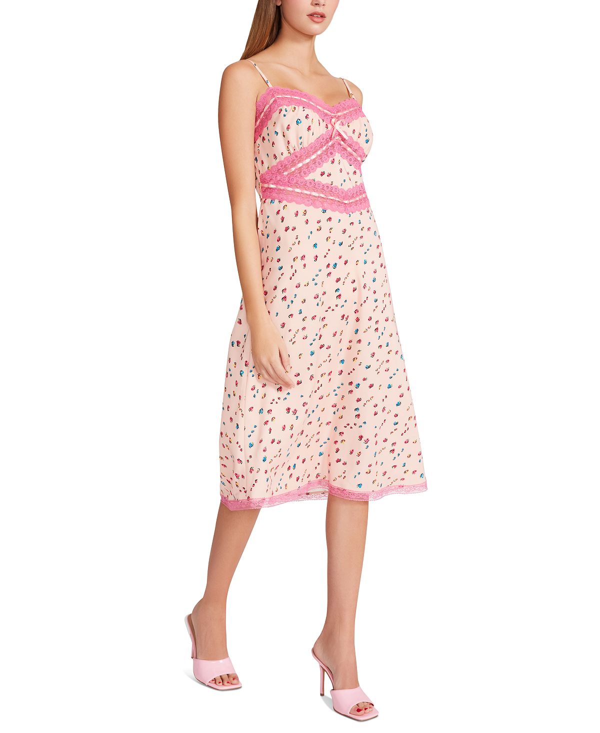 Vestido midi com estampa de renda Betsey Johnson feminino, tamanho 6, branco