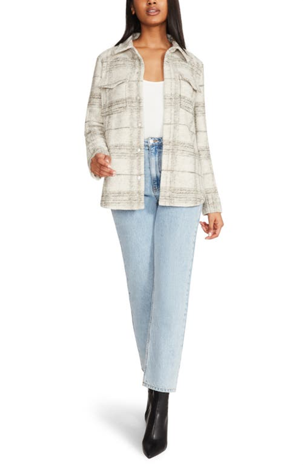 Steve Madden's BB Dakota Courtside Shacket, xadrez marfim, tamanho GG