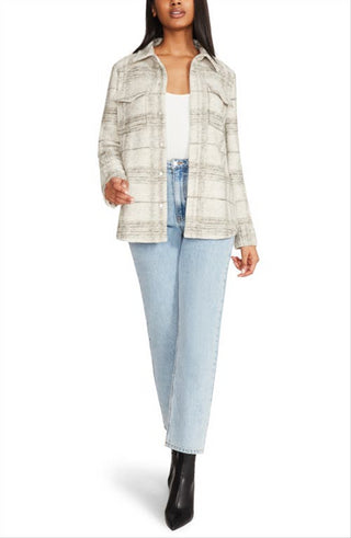 Steve Madden's BB Dakota Courtside Shacket, xadrez marfim, tamanho GG