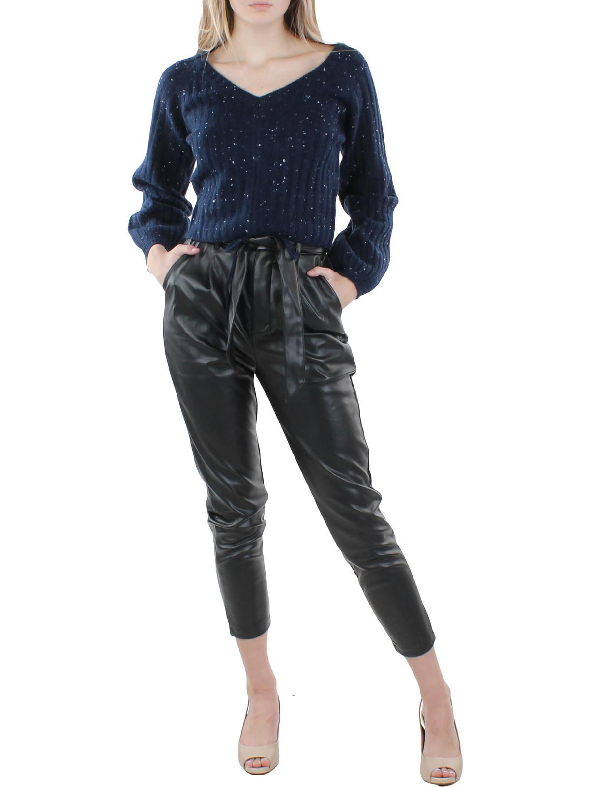 Suéter curto com babados BB Dakota by Steve Madden azul marinho, tamanho grande