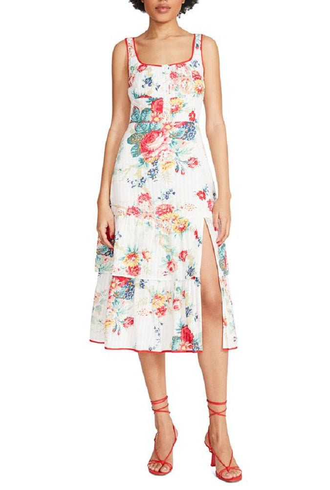 Vestido midi floral em camadas Riviera feminino Betsey Johnson, branco, tamanho médio