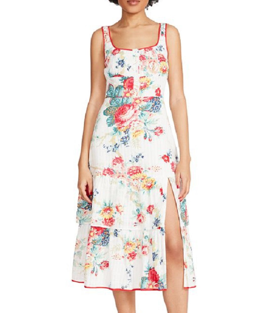 Vestido midi floral em camadas Riviera feminino Betsey Johnson, branco, tamanho médio