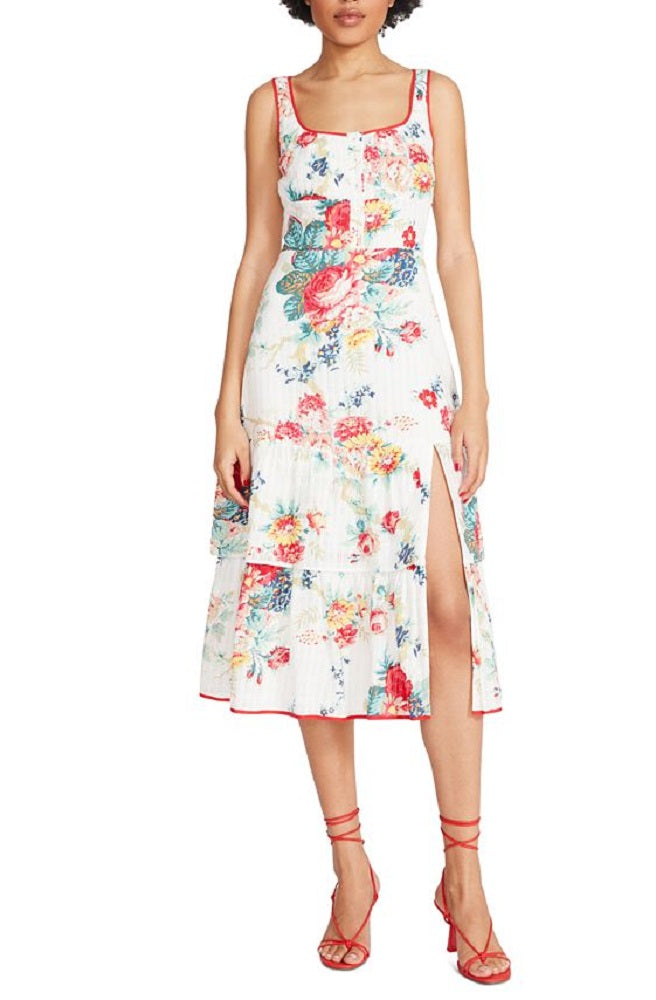Vestido midi floral em camadas Riviera feminino Betsey Johnson, branco, tamanho extragrande