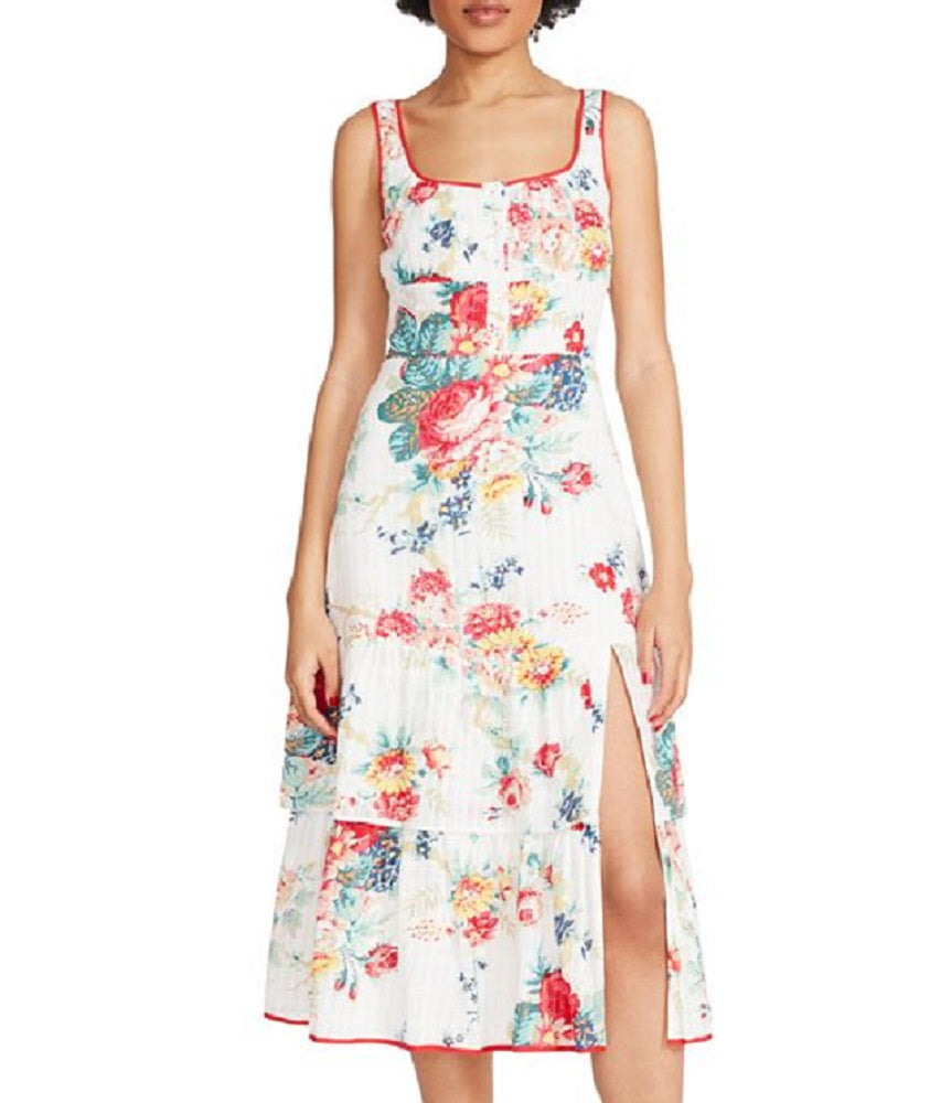 Vestido midi floral em camadas Riviera feminino Betsey Johnson, branco, tamanho extragrande