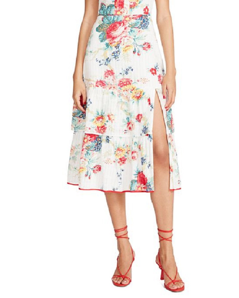 Vestido midi floral em camadas Riviera feminino Betsey Johnson, branco, tamanho extragrande
