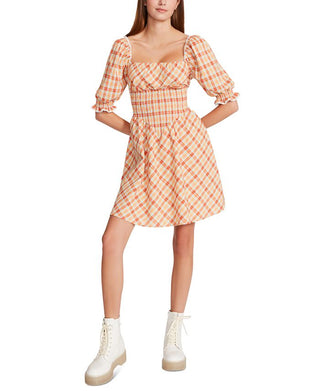 Vestido feminino Betsey Johnson de algodão estampado, ajuste evasê, laranja, tamanho grande