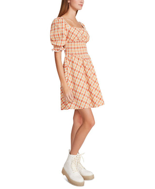 Vestido feminino Betsey Johnson de algodão estampado, ajuste evasê, laranja, tamanho grande