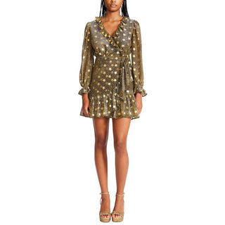 Vestido metálico com estampa de estrela falsa Betsey Johnson feminino, amarelo, tamanho extragrande
