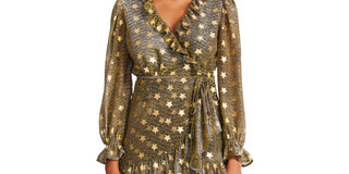 Vestido metálico com estampa de estrela falsa Betsey Johnson feminino, amarelo, tamanho extragrande