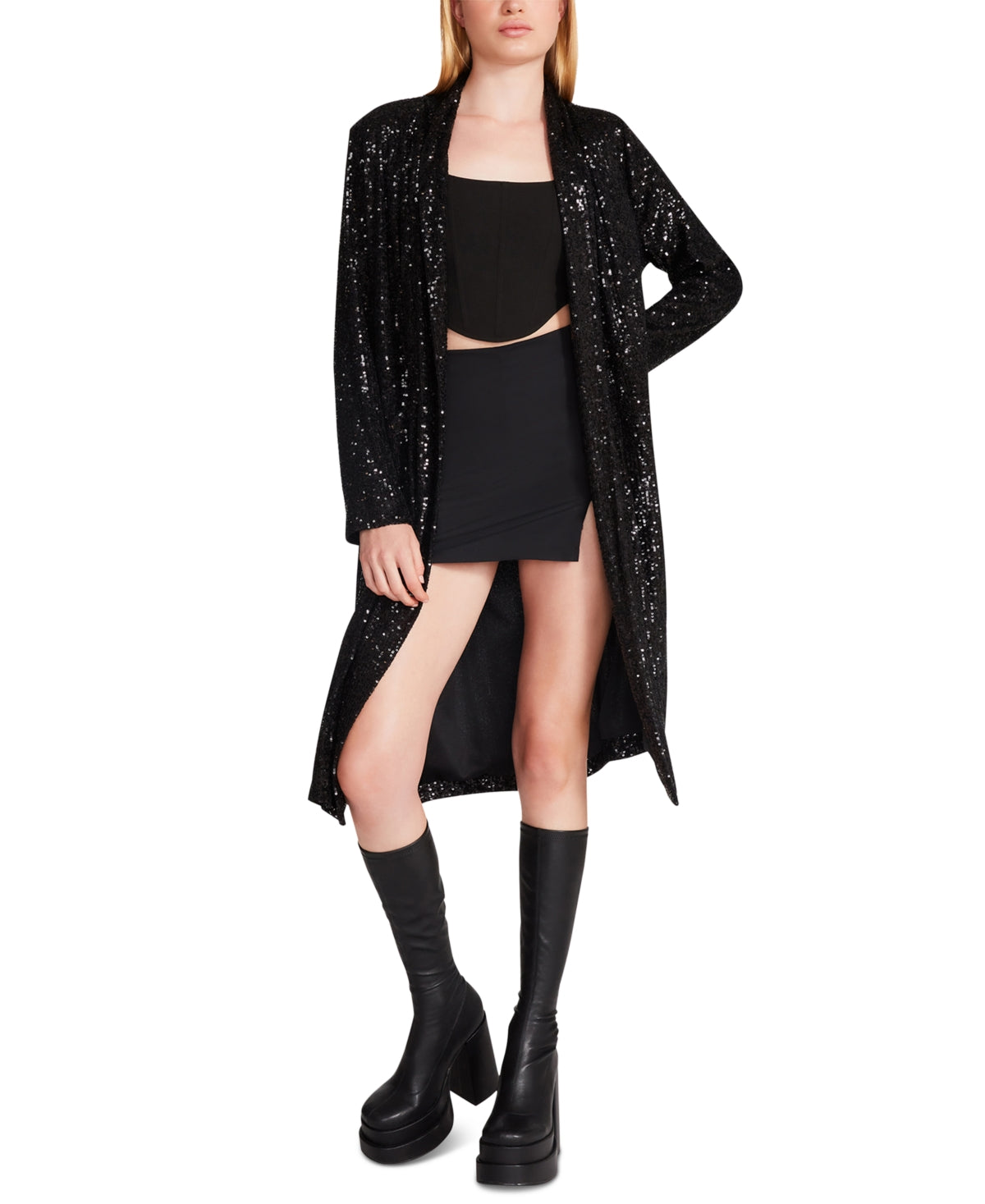 Jaqueta Steve Madden Show Stopper Sequin Duster Preta