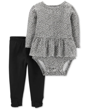 Conjunto de 2 peças de body estampado de leopardo e leggings com laço Carter's Baby Girls, algodão, preto, tamanho 24 meses