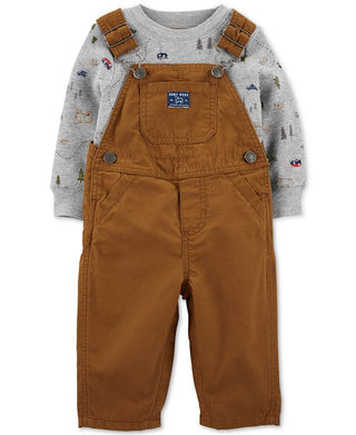 Conjunto de camiseta e macacão Carter's Baby Boy, 2 peças, algodão, estampa de acampamento, marrom, tamanho 12 meses