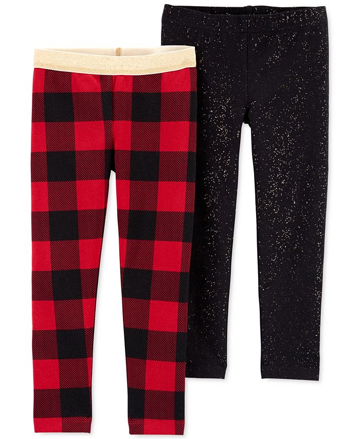 Legging Carter's Toddler Girl's com 2 unidades, xadrez Buffalo e lã brilhante, preta, tamanho 3T