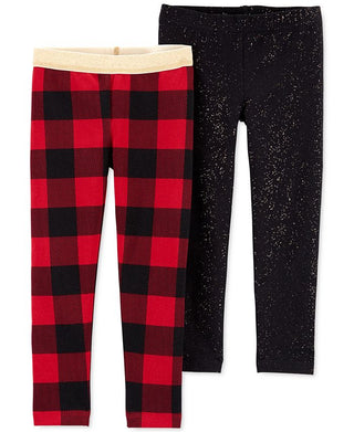 Carter's Toddler Girl's 2 Pk Buffalo Check & Sparkle Fleece Leggings Black Size 3T