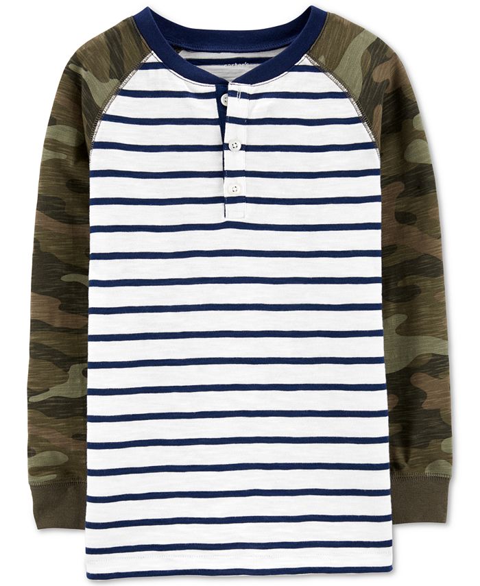 Camiseta Henley de algodão listrada e camuflada Carter's Little &amp; Big Boy, tamanho 7, azul