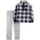 Conjunto Carter's Toddler Boy's 2 peças de blusa xadrez de lã e calça de moletom azul tamanho 2T