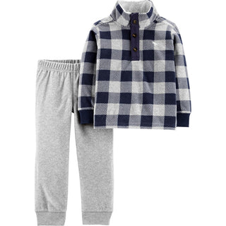 Carter's Toddler Boy's 2 Pc Plaid Fleece Top & Jogger Pants Set Blue Size 2T