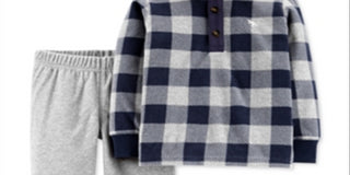 Carter's Toddler Boy's 2 Pc Plaid Fleece Top & Jogger Pants Set Blue Size 2T