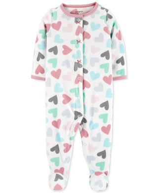 Macacão Carter's Baby Girl's Hearts Fleece Sleep 'N' Play com pés, branco, tamanho 9MOS