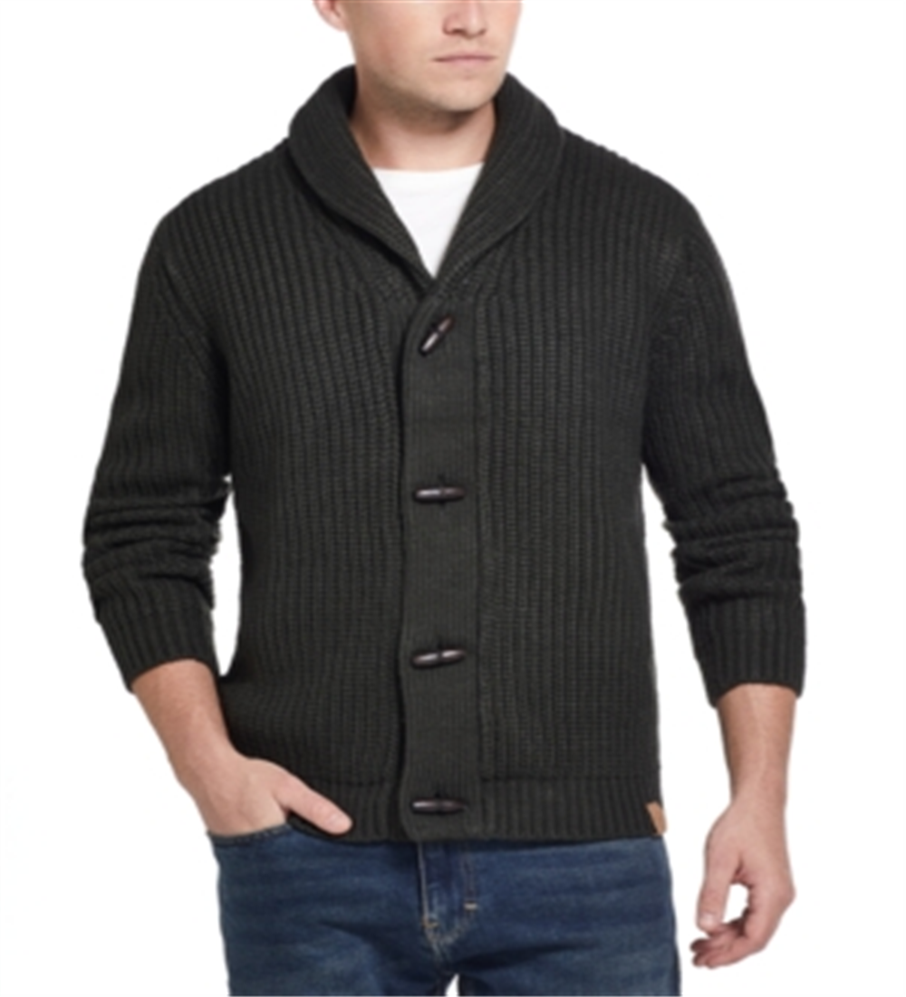 Cardigan masculino vintage à prova de intempéries com gola xale e tricô verde tamanho extragrande