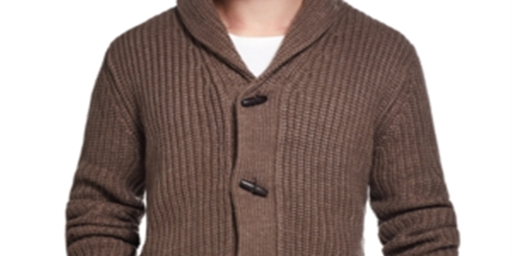 Cardigan masculino canelado Vintag à prova de intempéries com botões marrom tamanho médio